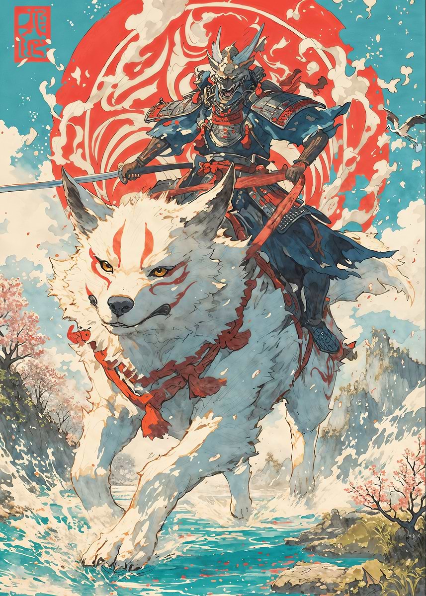 Wolf Clan Samurai — from the Soul Of Japan collection, a Pixaverse metal print