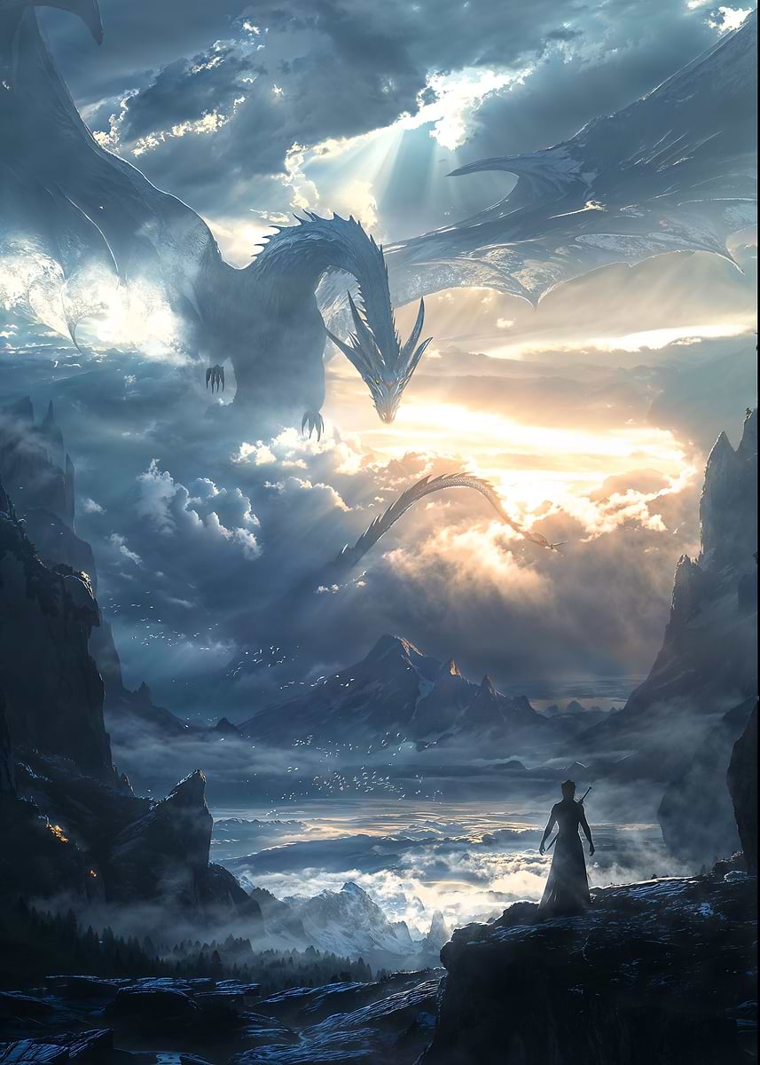 Mythical Dragons Awakening — from the Forgotten Fantasy Realms collection, a Pixaverse metal print