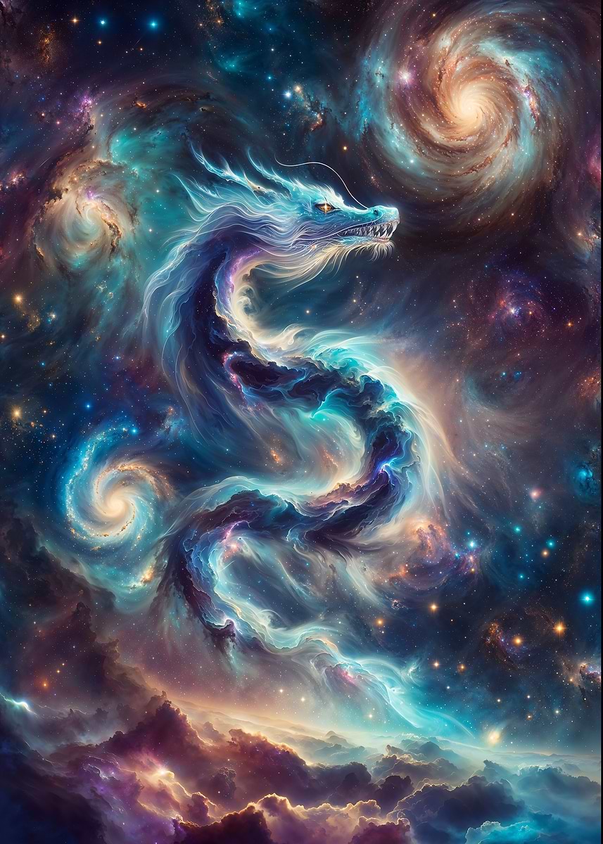 Celestial Stardust Dragon — from the Cosmic Creatures collection, a Pixaverse metal print