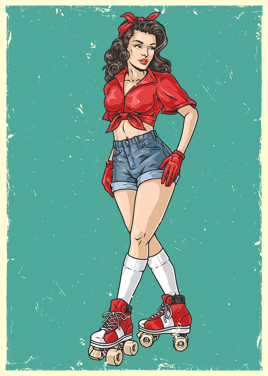 Pin Up Roller Girl' Poster, picture, metal print, paint by
