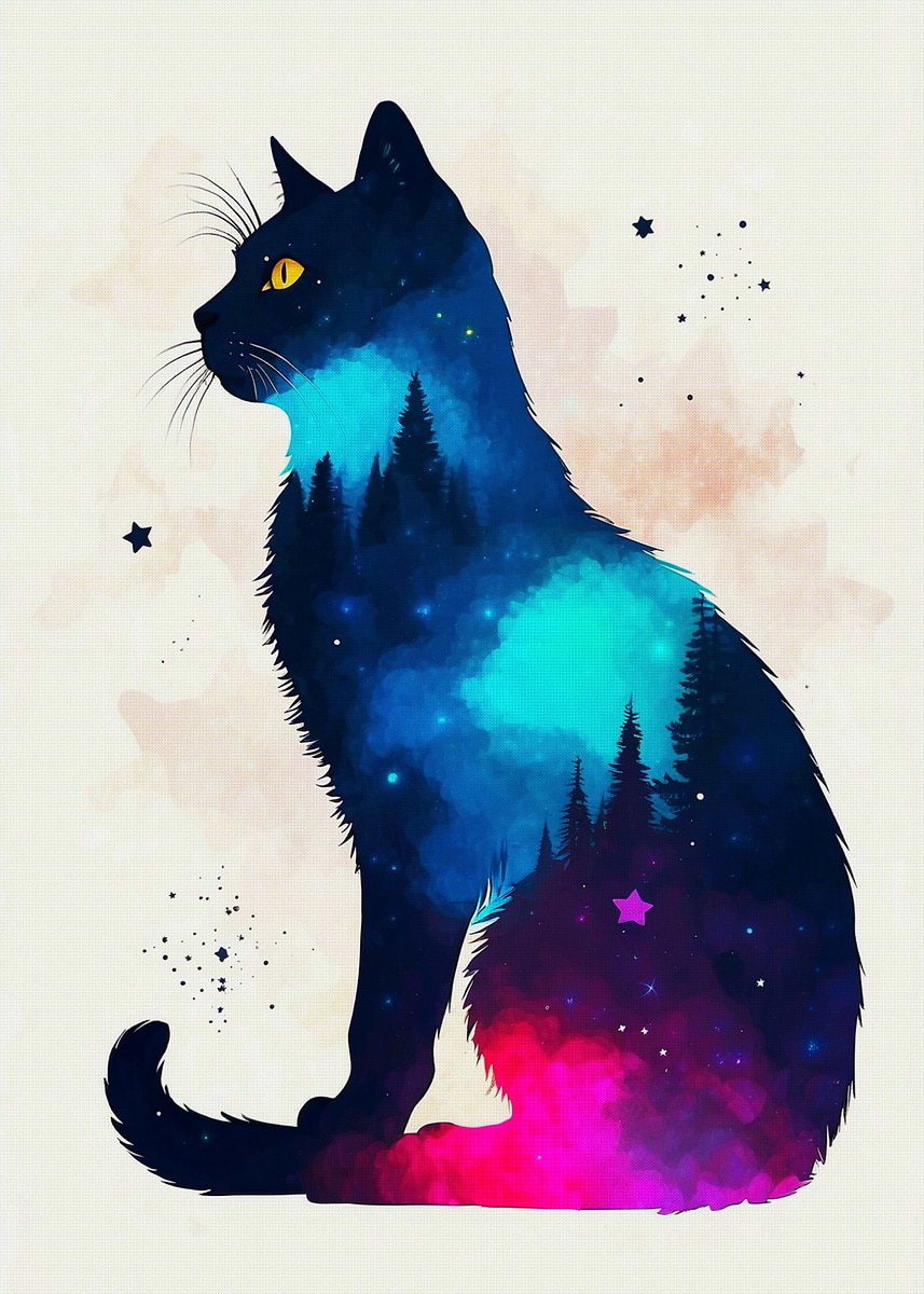 Displate ディスプレイット黒化け猫　メタルポースター Kintsugi Black Cat' Poster, picture, metal print, paint by