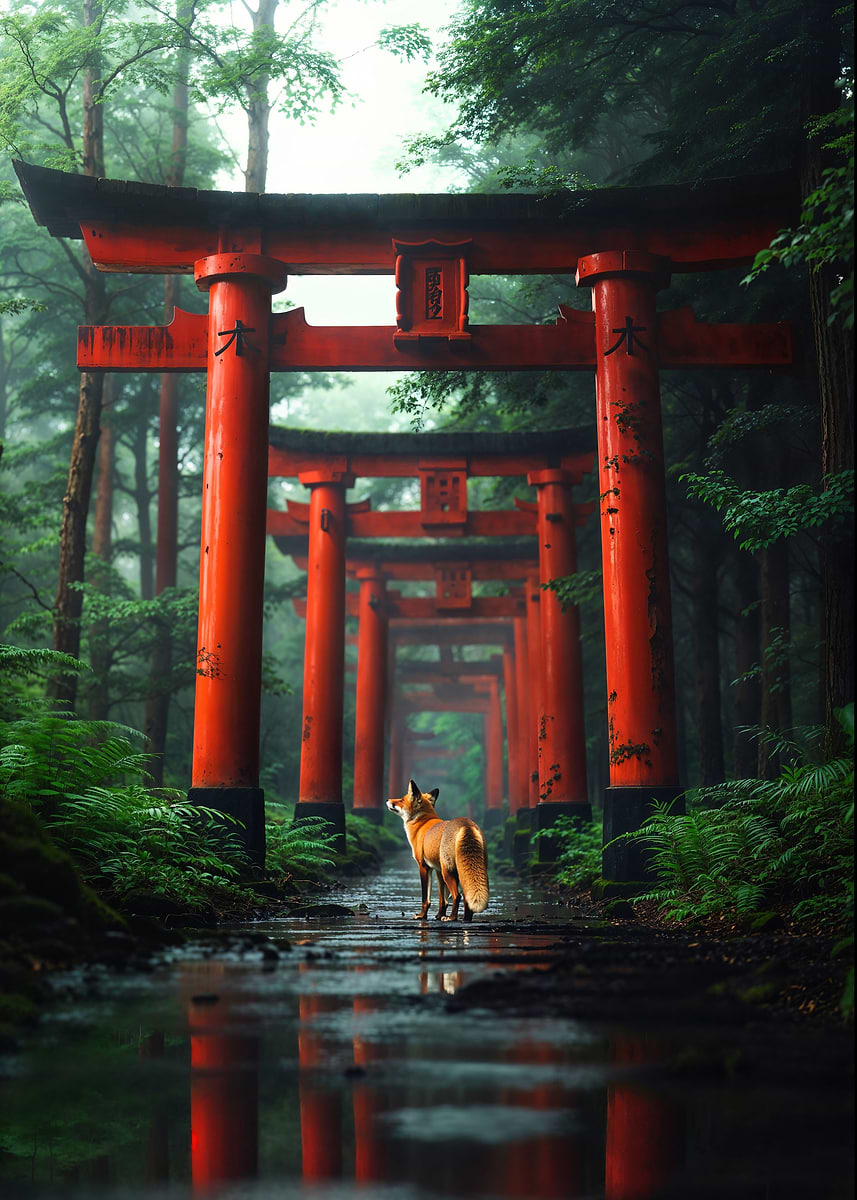 Sacred Fox Spirit Journey — from the Soul Of Japan collection, a Pixaverse metal print