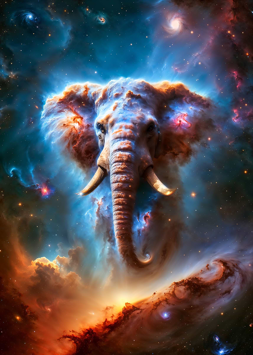 Cosmic Elephant Nebula — from the Cosmic Creatures collection, a Pixaverse metal print