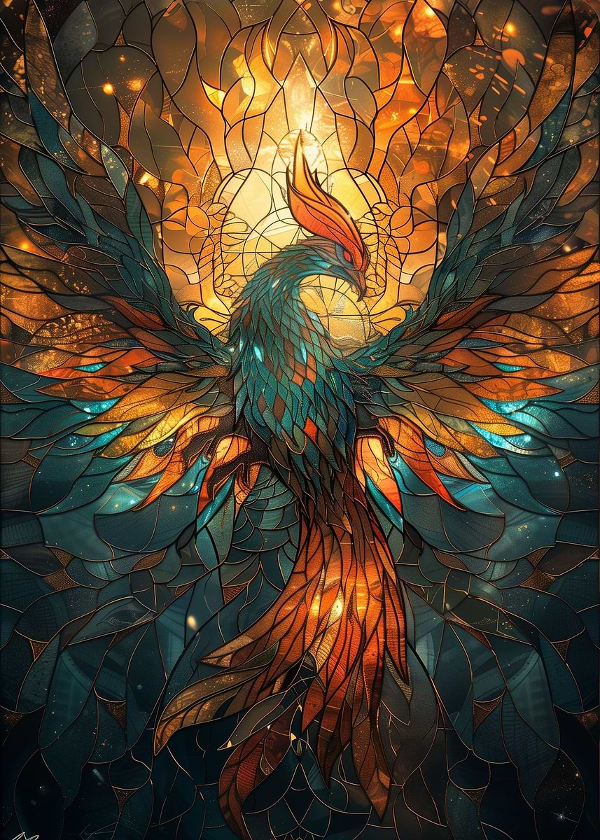 Kintsugi Phoenix Bird' Poster, picture, metal print, paint by