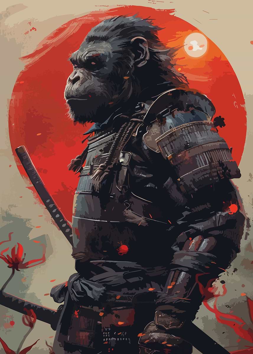 Gorilla samurai japan' Poster, picture, metal print, paint by du