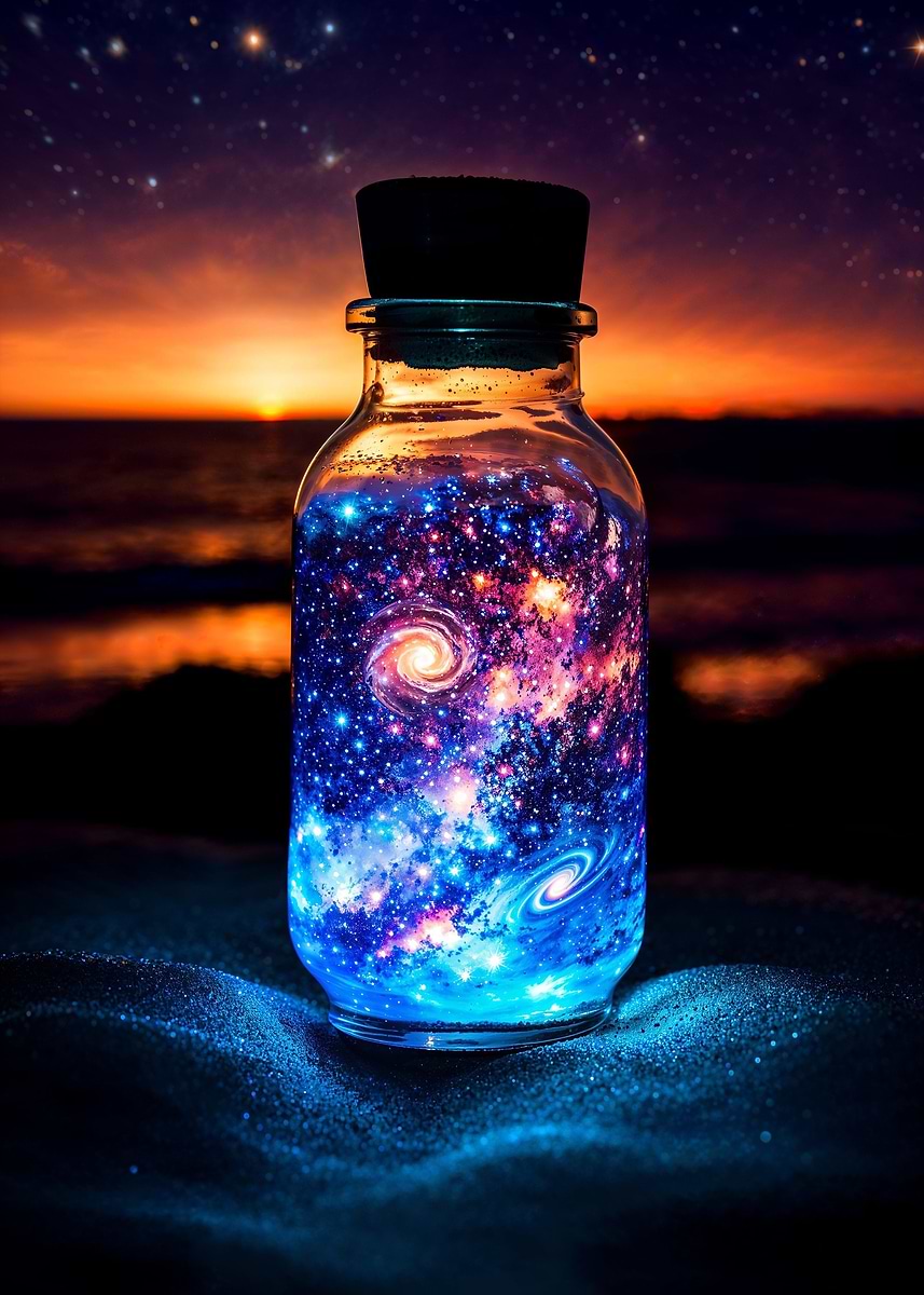 Starlight Elixir Potion — from the Forgotten Fantasy Realms collection, a Pixaverse metal print