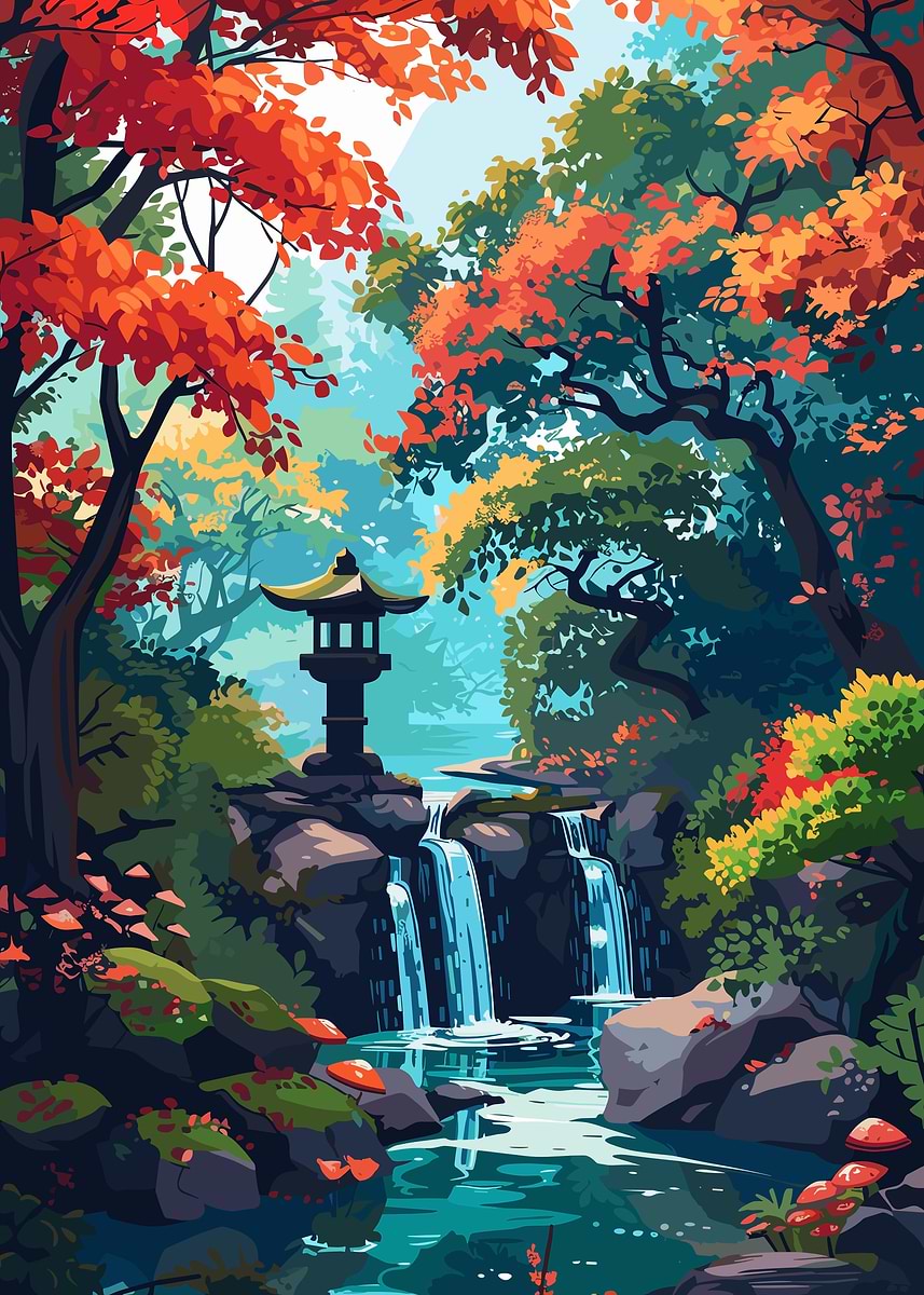 Peaceful japanese Garden' Poster, picture, metal print, paint by