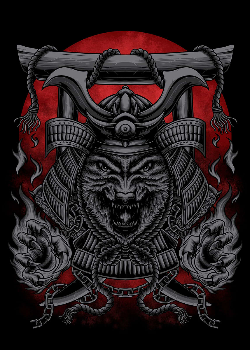 japanese samurai wolf Poster, Picture & Metal Print – Mythology