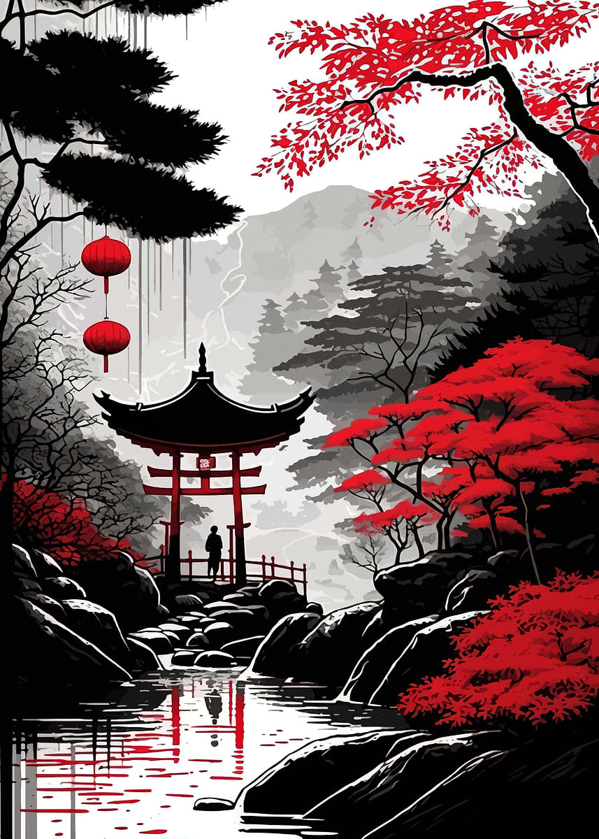 Japanese Landscape' Poster, picture, metal print, paint by Raheem