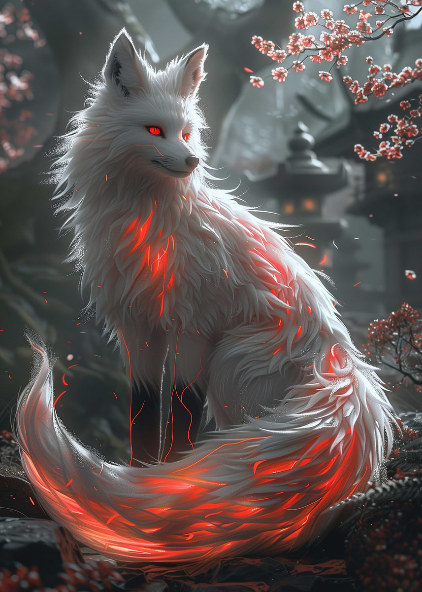 Sakura Kitsune Fox' Poster, picture, metal print, paint by