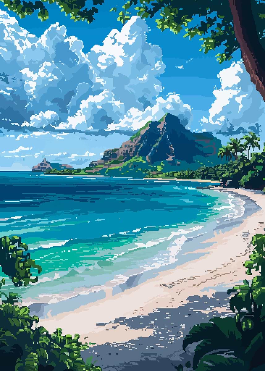 絵画 Lanikai beach Lanikai Beach Pixel Art' Poster, picture, metal print, paint