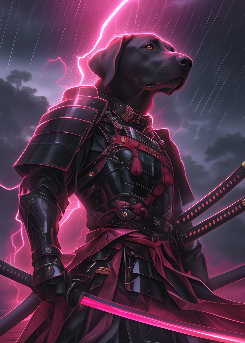 Samurai Labrador Retriever' Poster, picture, metal print, paint by