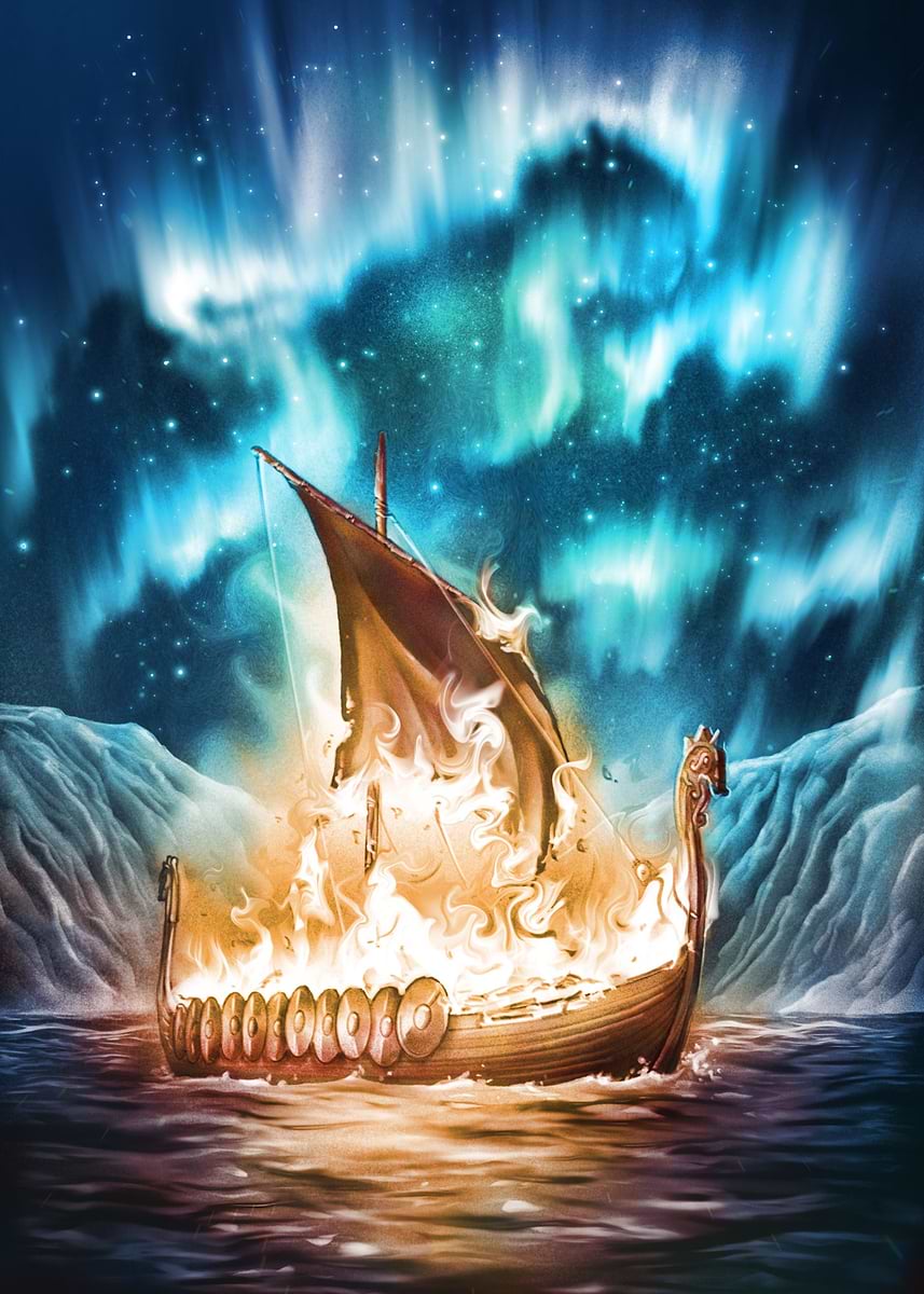 スクウェアミレニアムフォトセット The Viking Funeral' Poster, picture, metal print, paint by Einarrs