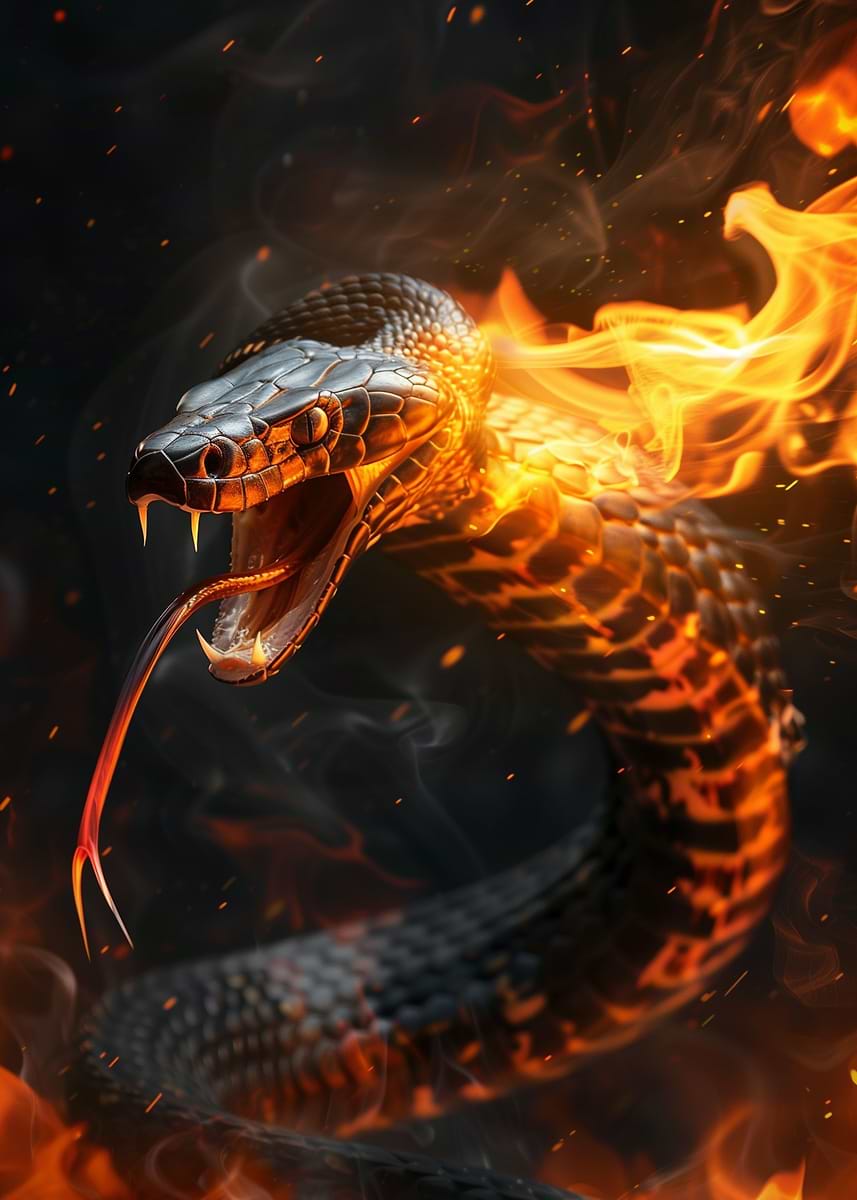 Cobra Snake Fire Flames' Poster, picture, metal print, paint by