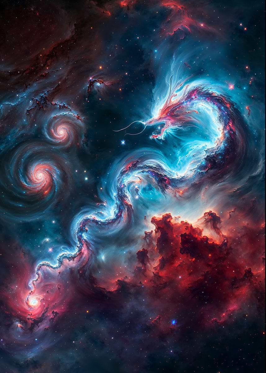 Nebula Dragon Wyrm Art — from the Cosmic Creatures collection, a Pixaverse metal print