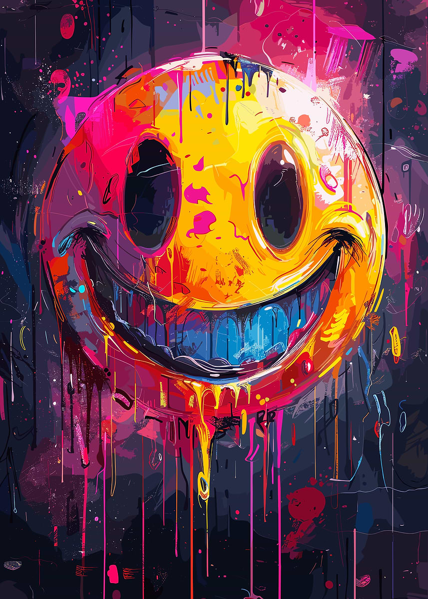 Crazy Colorful Smile Face' Poster, picture, metal print, paint by