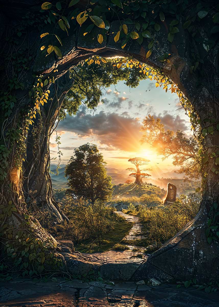 Fabled Passage — from the Forgotten Fantasy Realms collection, a Pixaverse metal print