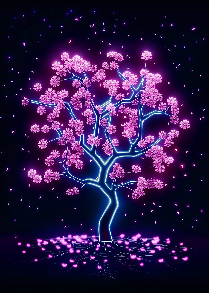 Neon Sakura tree ' Poster, picture, metal print, paint by Leika