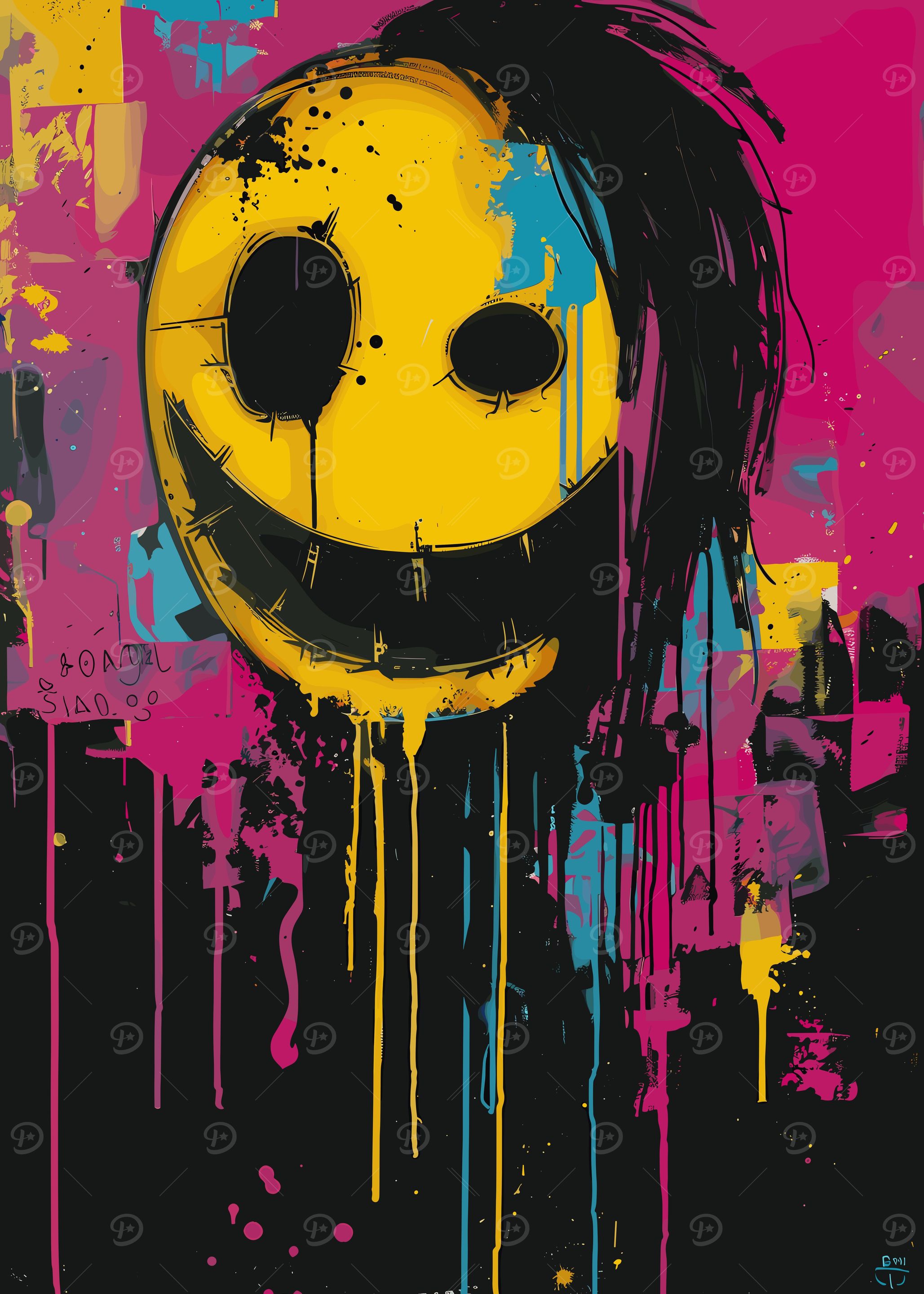 Colorful Crazy Smile Face' Poster, picture, metal print, paint by