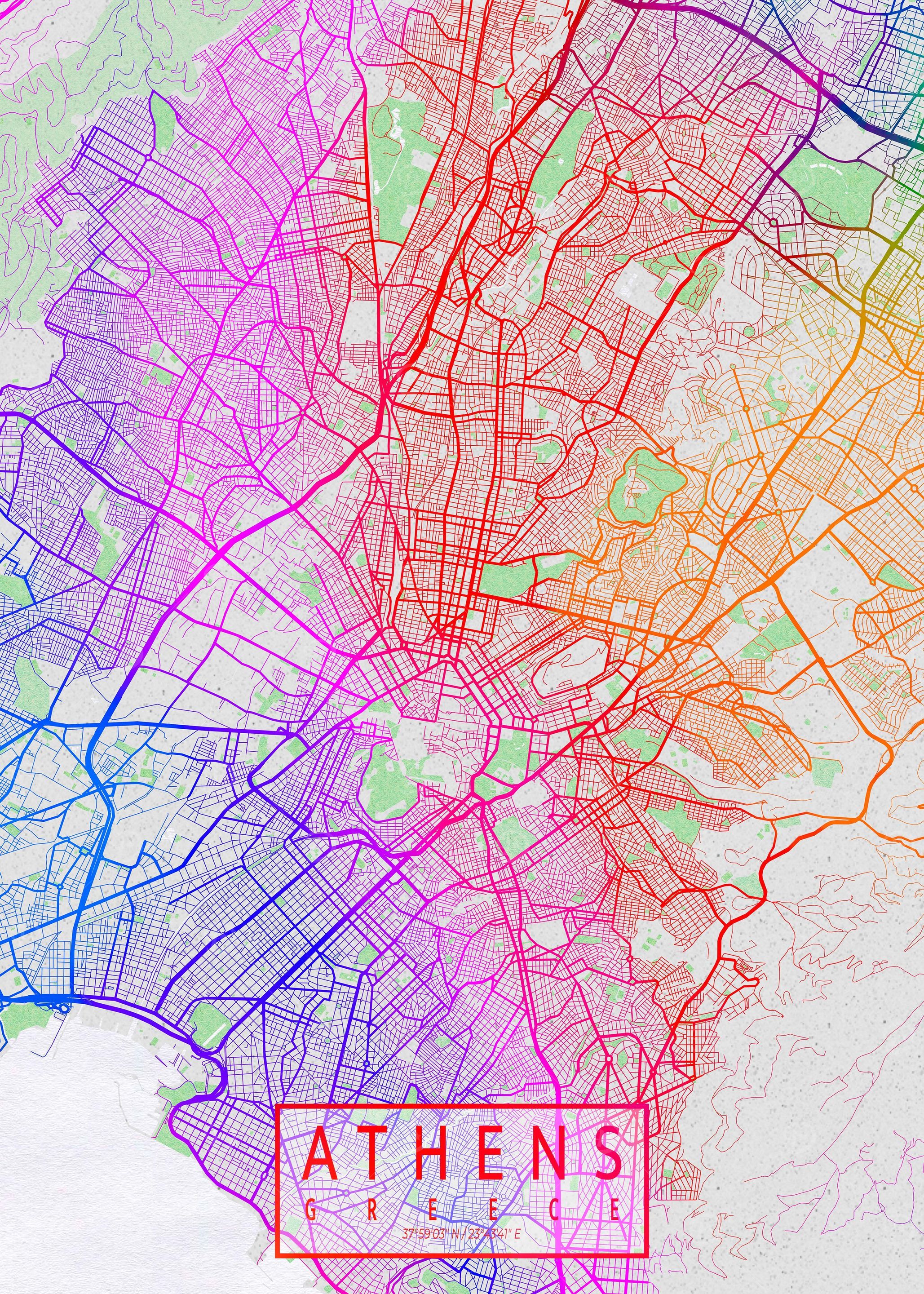'Athens City Map Colorful' Poster, picture, metal print, paint by deMAP ...