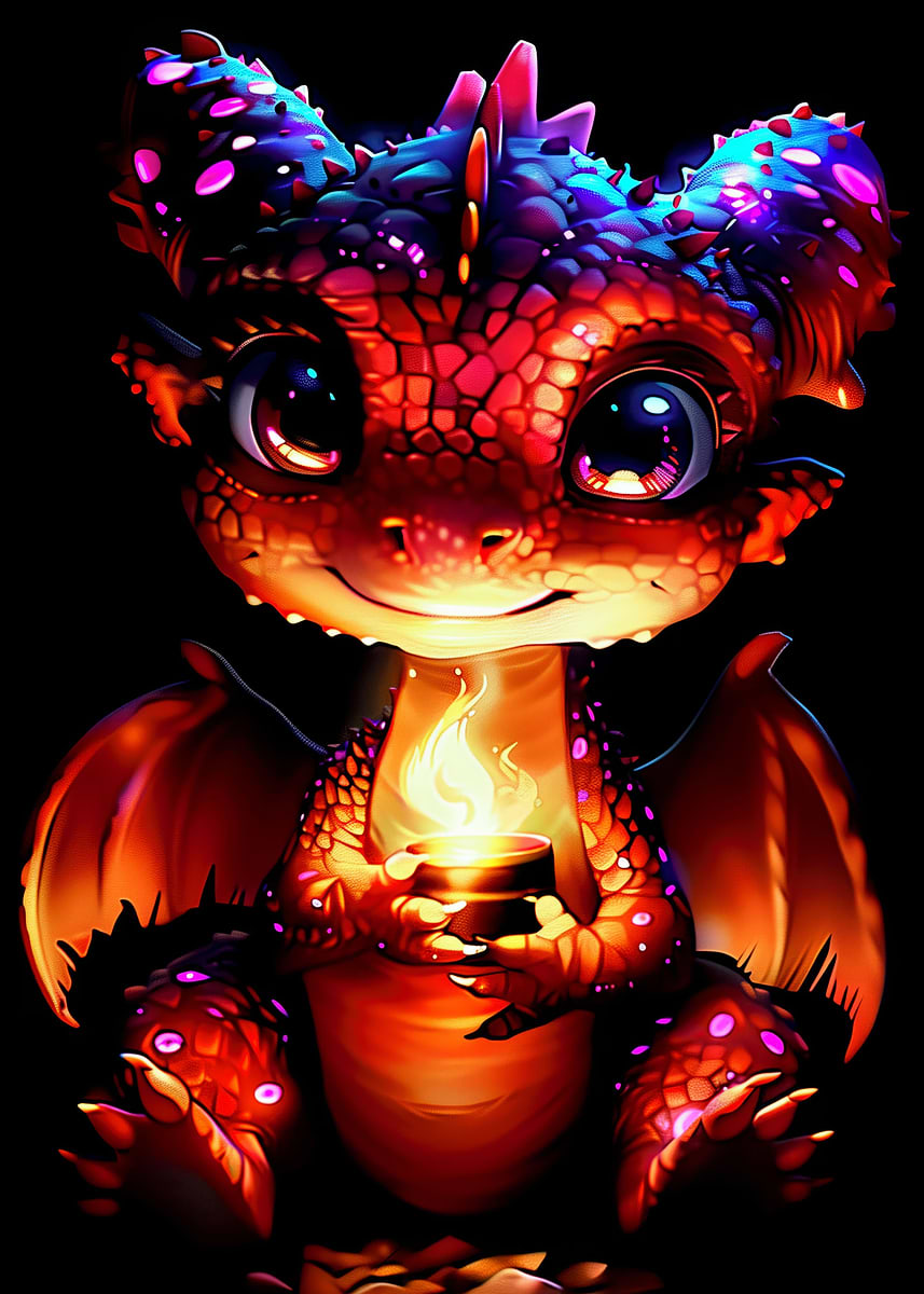 Cute baby Dragon art' Poster, picture, metal print, paint by Simon