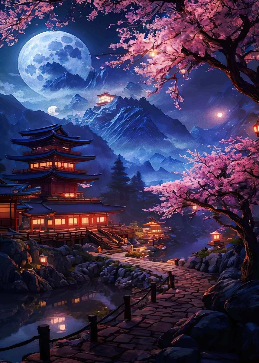 Japan Sakura Landscape' Poster, picture, metal print, paint by