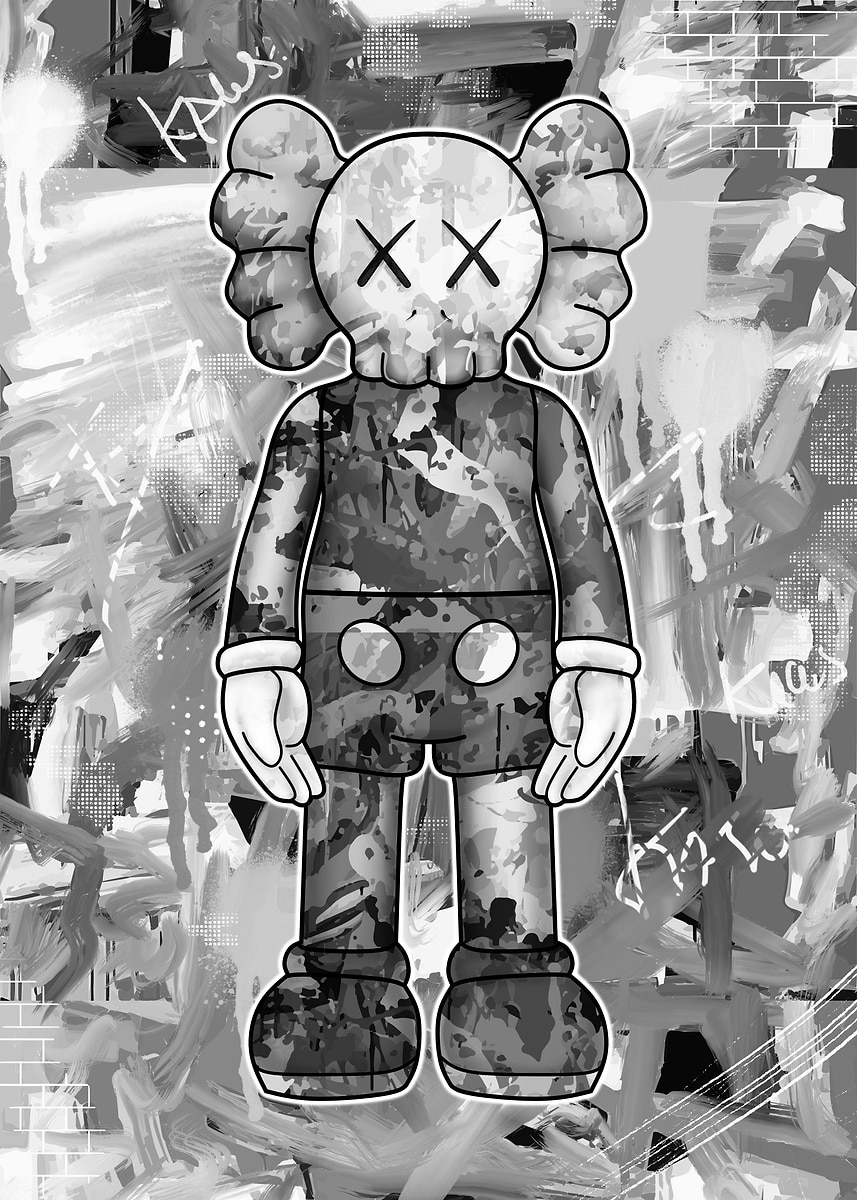 Black and white kaws' Poster, picture, metal print, paint by