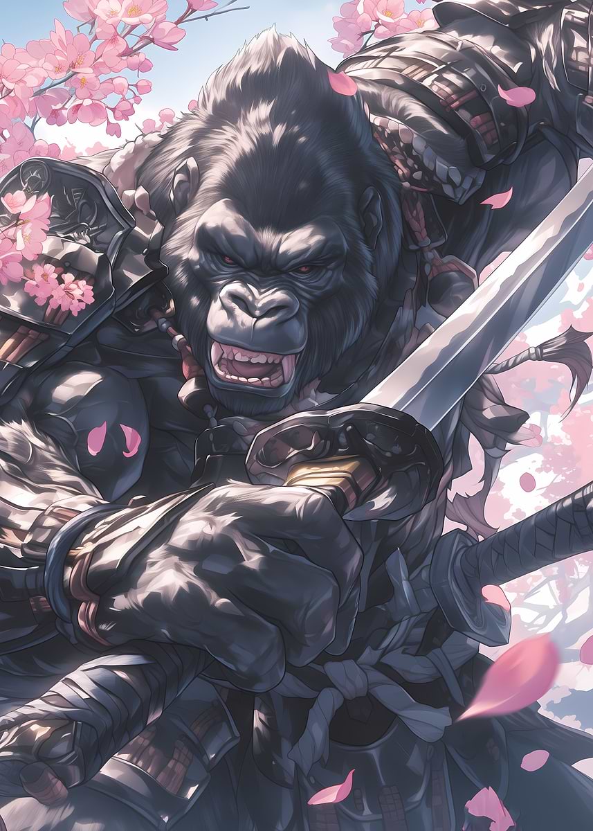 Gorilla Japanese Samurai' Poster, picture, metal print, paint by