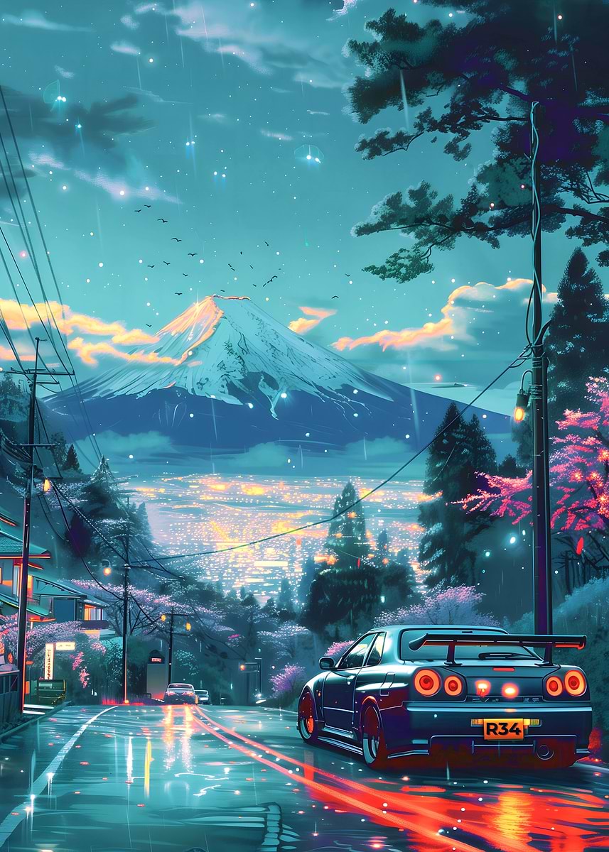 ポスター Gori Nissan R34 road to Mt Fuji' Poster, picture, metal print