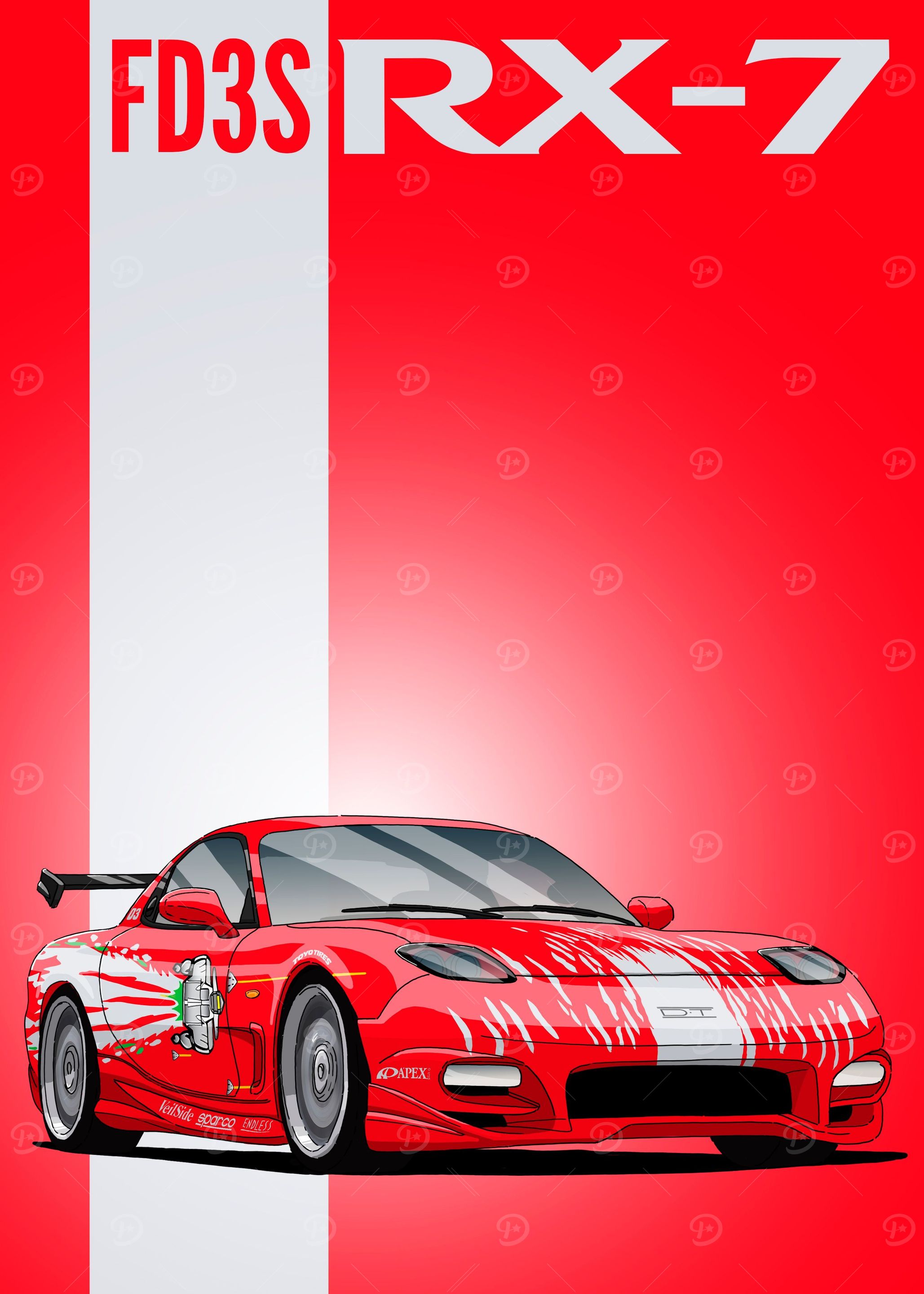 Pinstiped Rx7 'Mazda RX7' Poster, picture, metal print, paint by ND Fat | Displate
