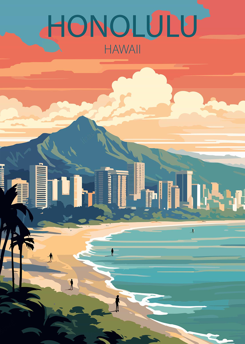 Honolulu Hawaii' Poster, picture, metal print, paint by Sam