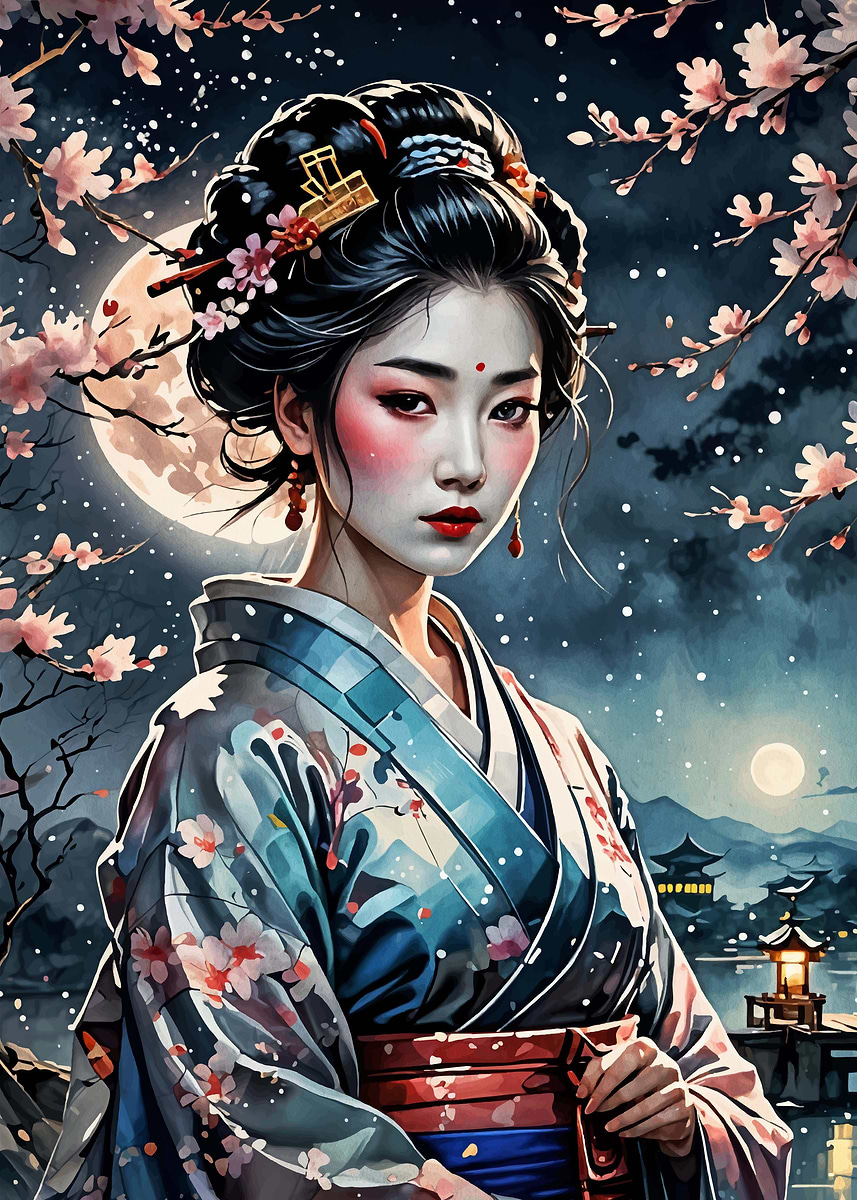 Geisha Cherry Blossom' Poster, picture, metal print, paint by