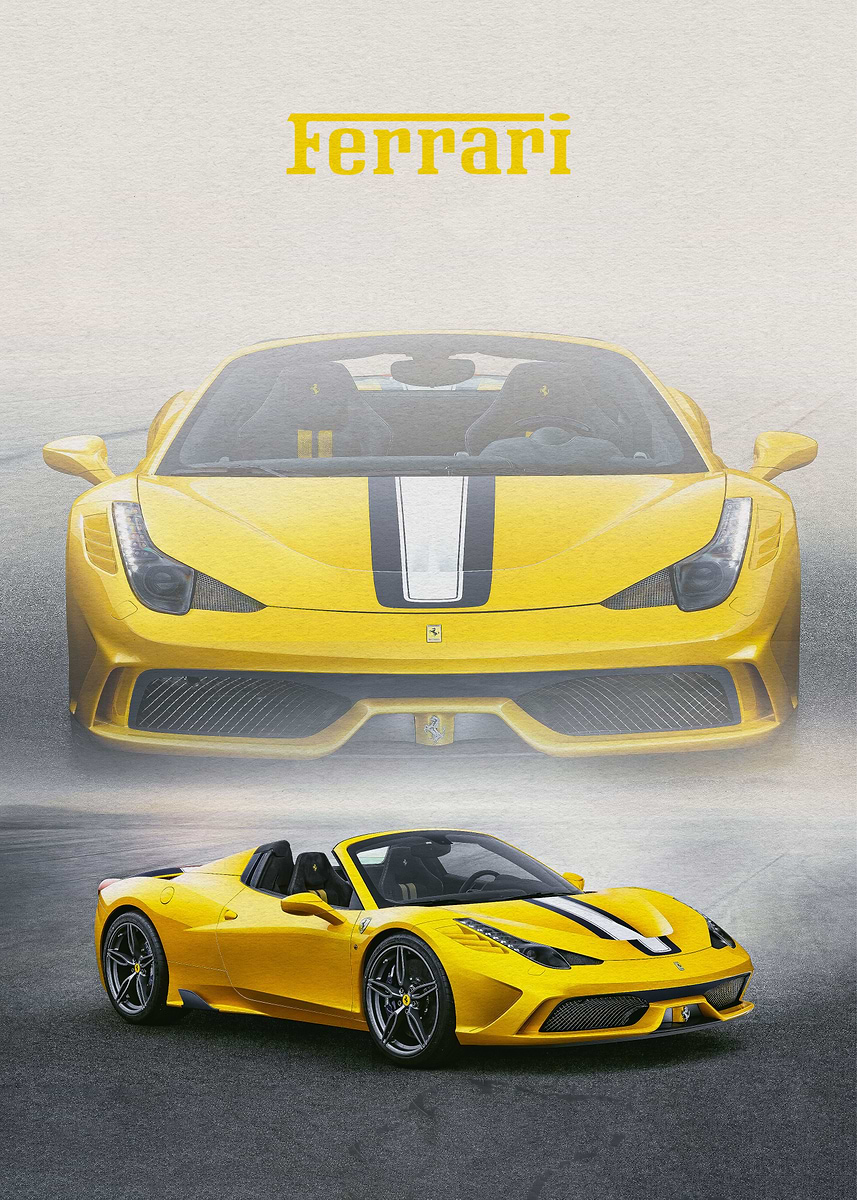 額縁 Displate YellowFerrari Limited Poster Yellow Ferrari F8 Tributo' Poster, picture, metal print