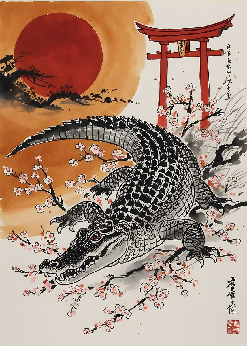 Japan Alligator Painting' Poster, picture, metal print, paint by