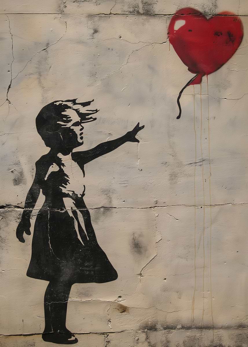 Banksy Girl Balloon Red' Poster, picture, metal print, paint by