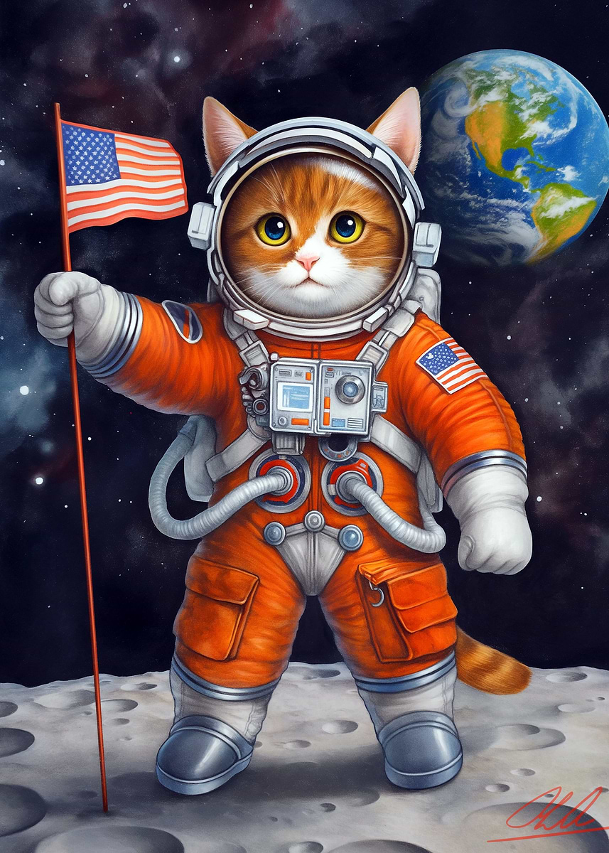 Astronaut Cat' Poster, picture, metal print, paint by Shangri La