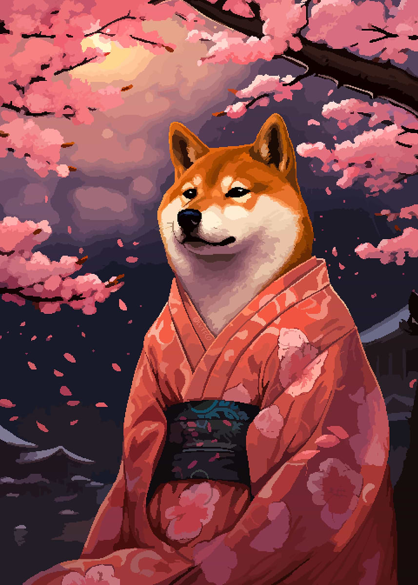 Pixel Art Shiba Inu Sakura' Poster, picture, metal print, paint by