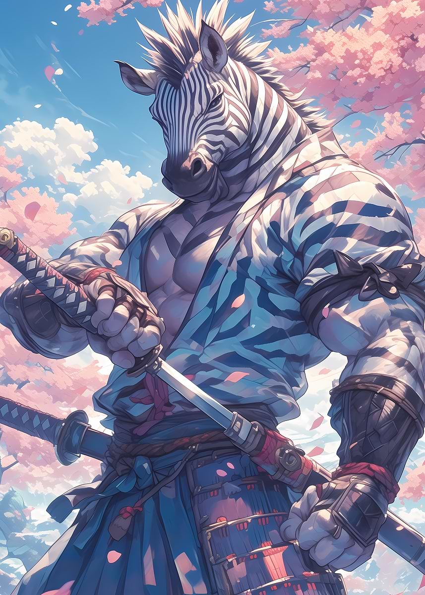 Samurai Zebra Sakura' Poster, picture, metal print, paint by