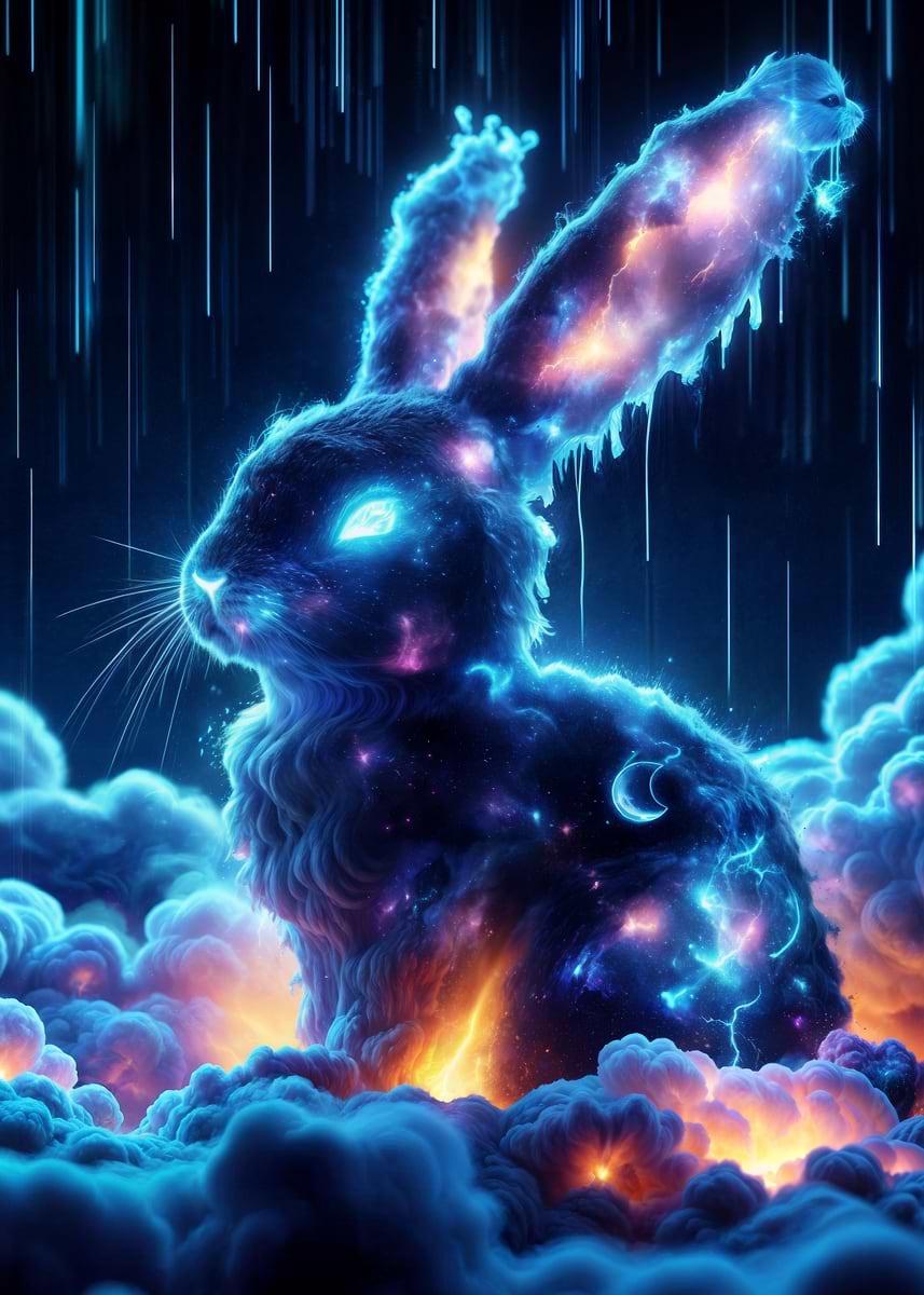 Cosmic Rabbit Us 'Cosmic rabbit' Poster, picture, metal print, paint by HyperArt | Displate