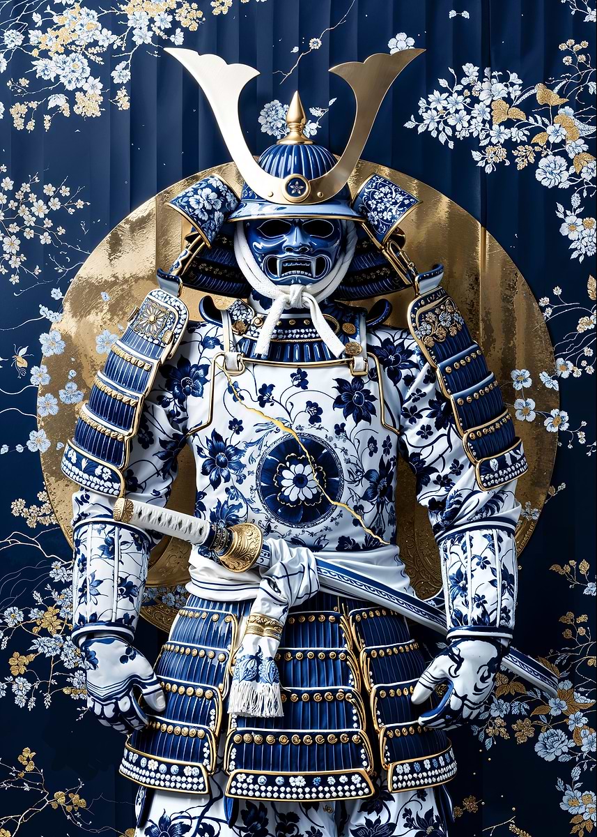 Porcelain Shogun — from the Vintage Porcelain Kintsugi collection, a Pixaverse metal print