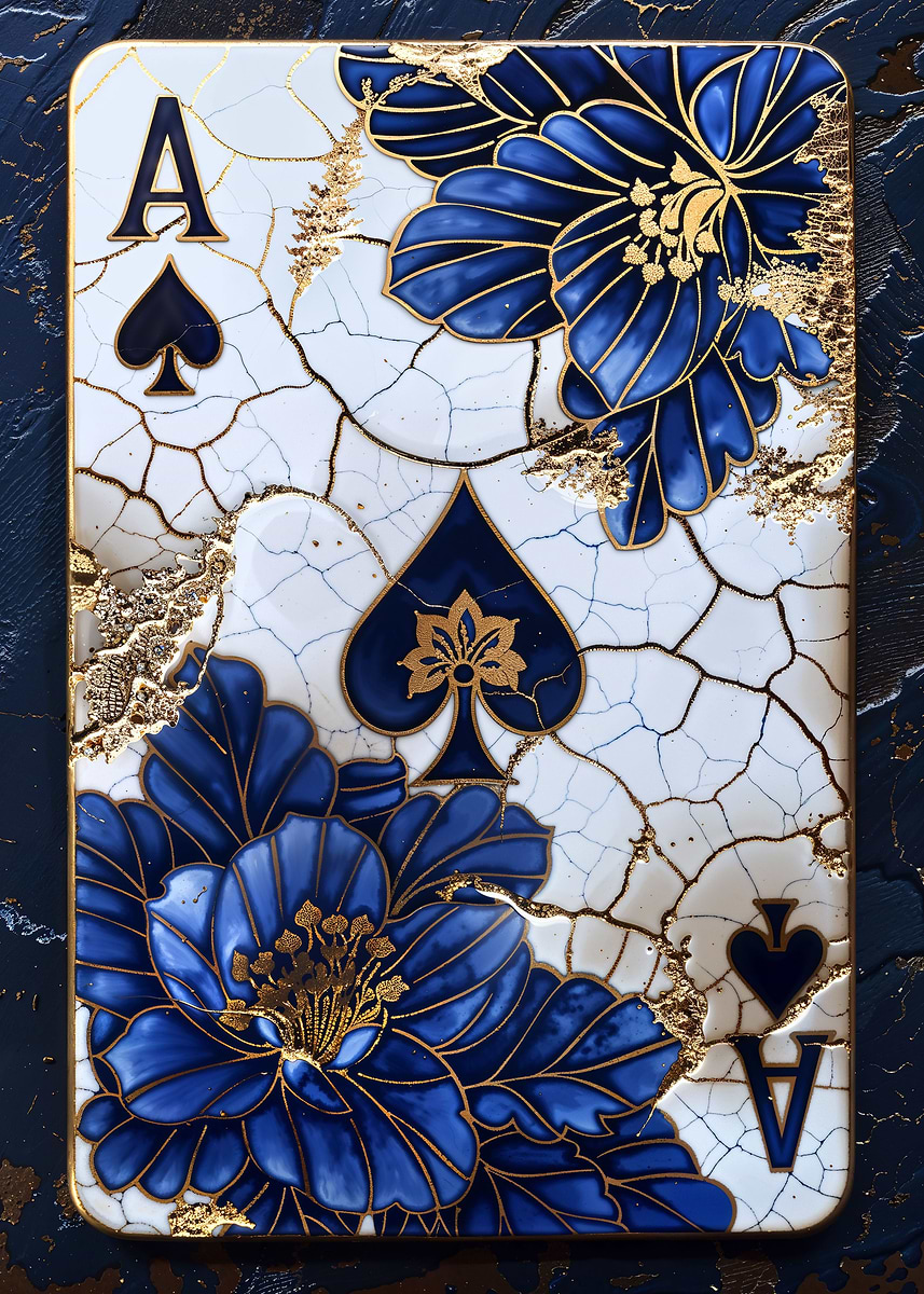 Porcelain Ace of Spades — from the Vintage Porcelain Kintsugi collection, a Pixaverse metal print
