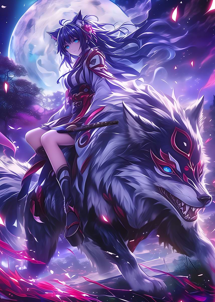 Anime Rider of Kitsune Fox' Poster, picture, metal print, paint by