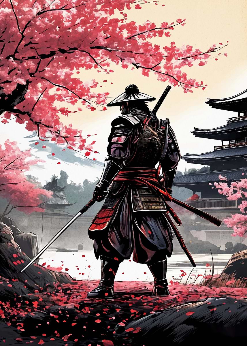 Samurai Japan Landscape' Poster, picture, metal print, paint by