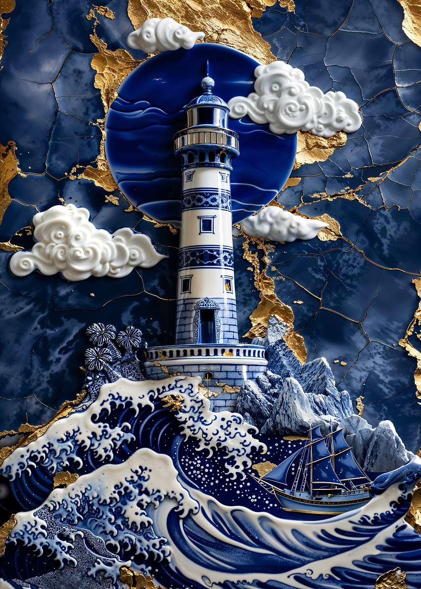 Porcelain Hope at Sea Art — from the Vintage Porcelain Kintsugi collection, a Pixaverse metal print