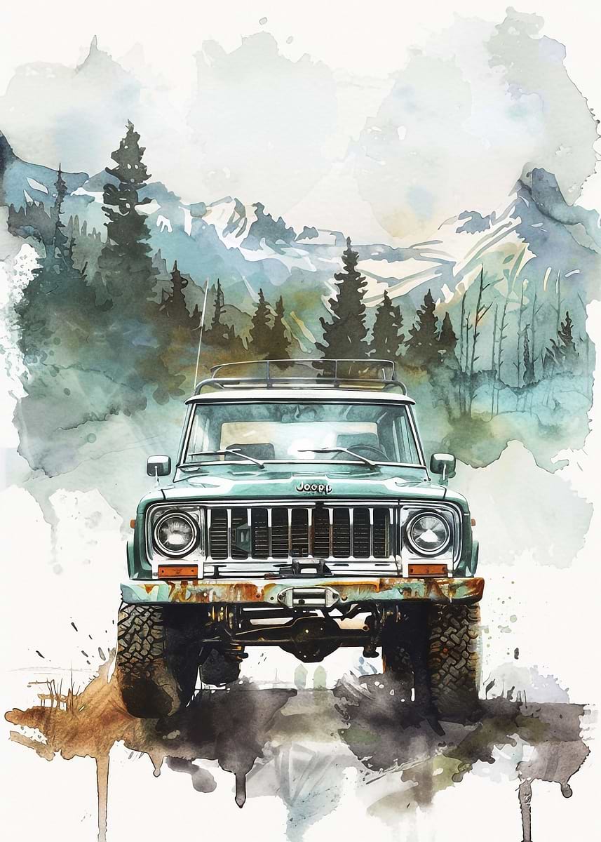 Graphic Jeep Wagoneer' Poster, picture, metal print, paint by