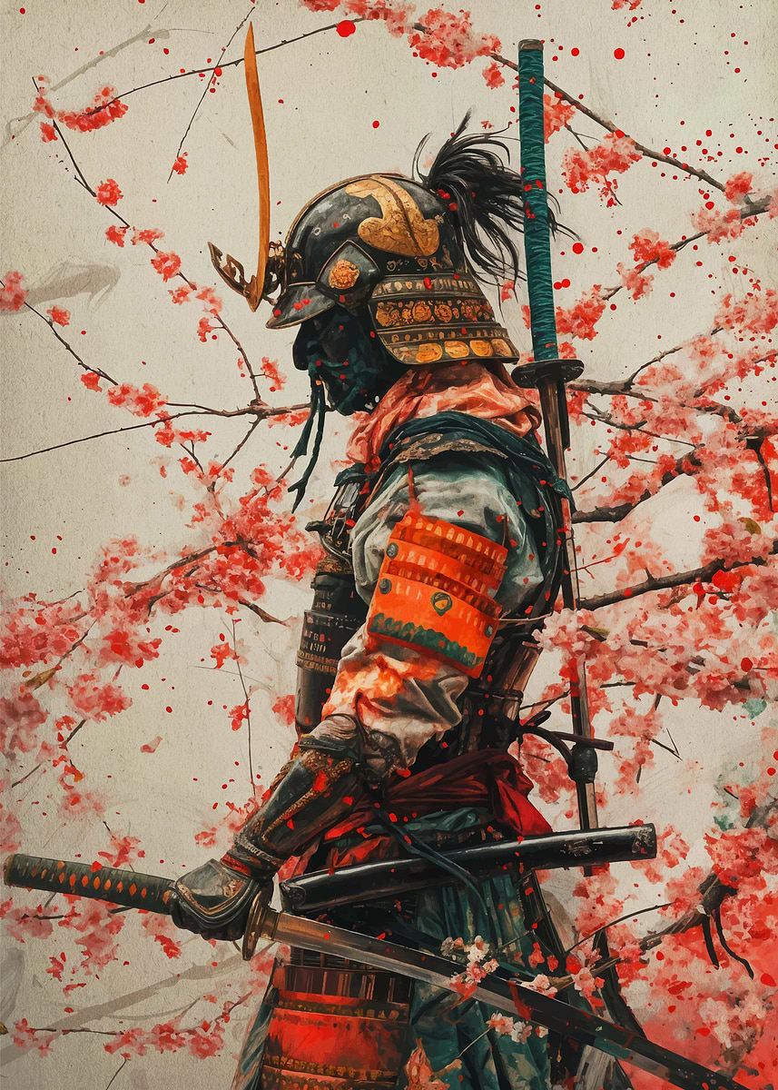 samurai japan cherry ninja' Poster, picture, metal print, paint by