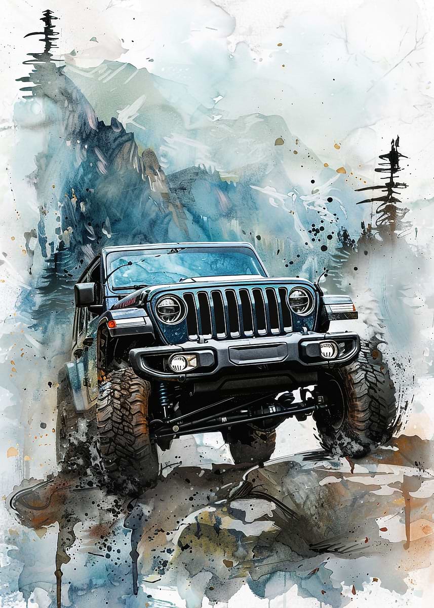 Water Jeep Wrangler 4xe' Poster, picture, metal print, paint by
