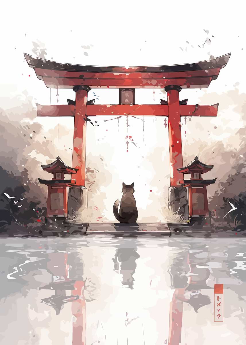 Displate ディスプレイット黒化け猫　メタルポースター Black Cat Japan' Poster, picture, metal print, paint by