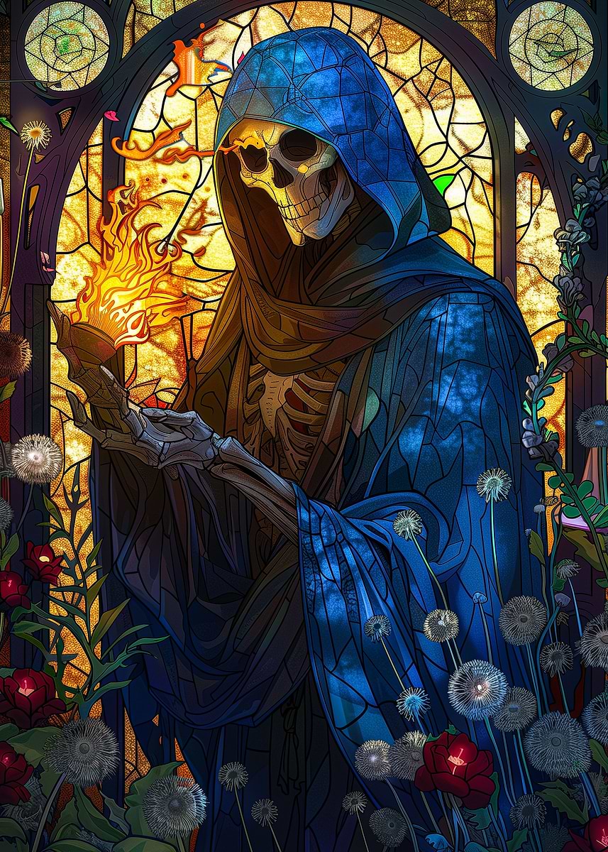 grim reaper stained glass ' Poster, picture, metal print, paint by