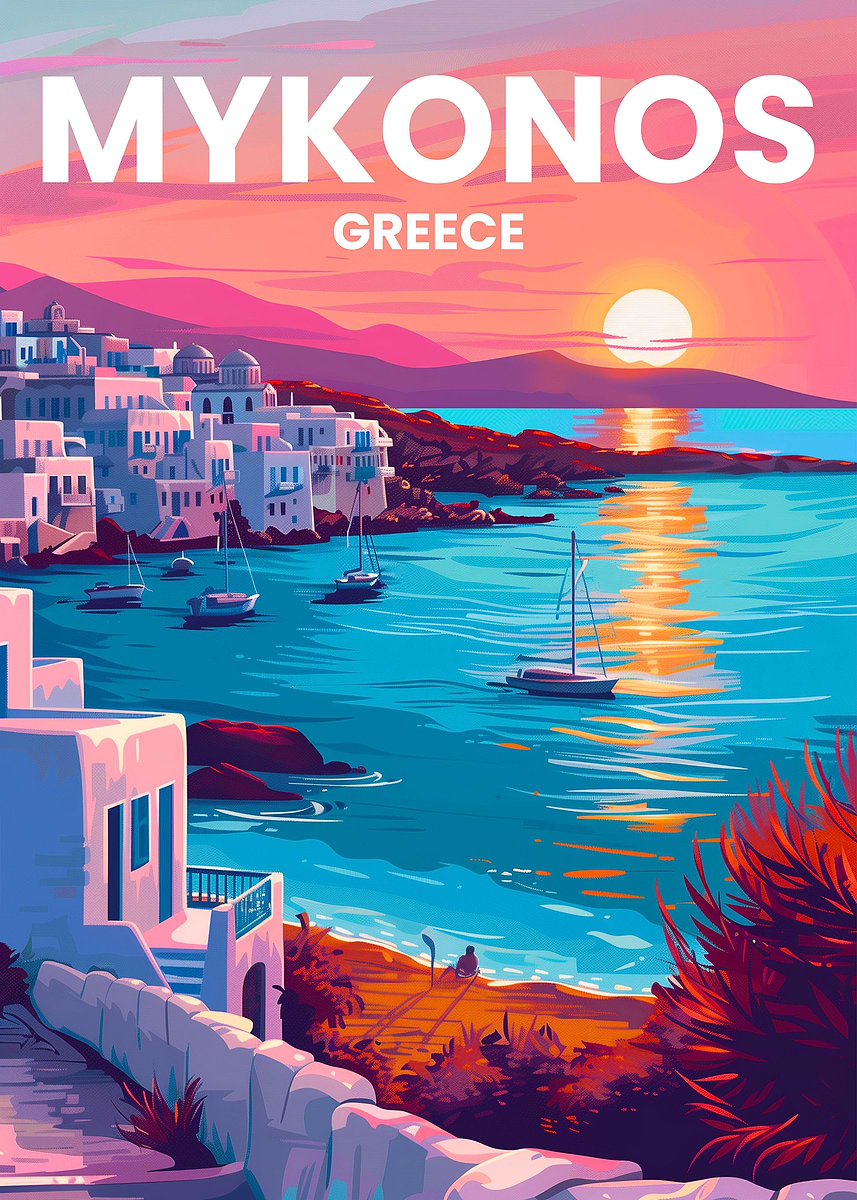 Mykonos Island' Poster, picture, metal print, paint by Tapu Vlad